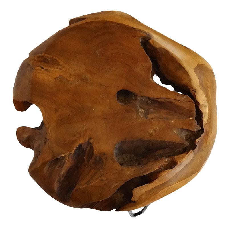 Tabouret de bar en teck Root en bois de racine de teck massif, finition naturelle - avec pieds en acier