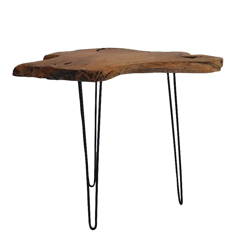 Table de bar en teck Root en bois de racine de teck massif, finition naturelle - avec pieds en acier