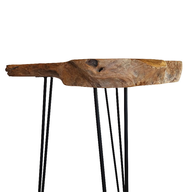 Table de bar en teck Root en bois de racine de teck massif, finition naturelle - avec pieds en acier