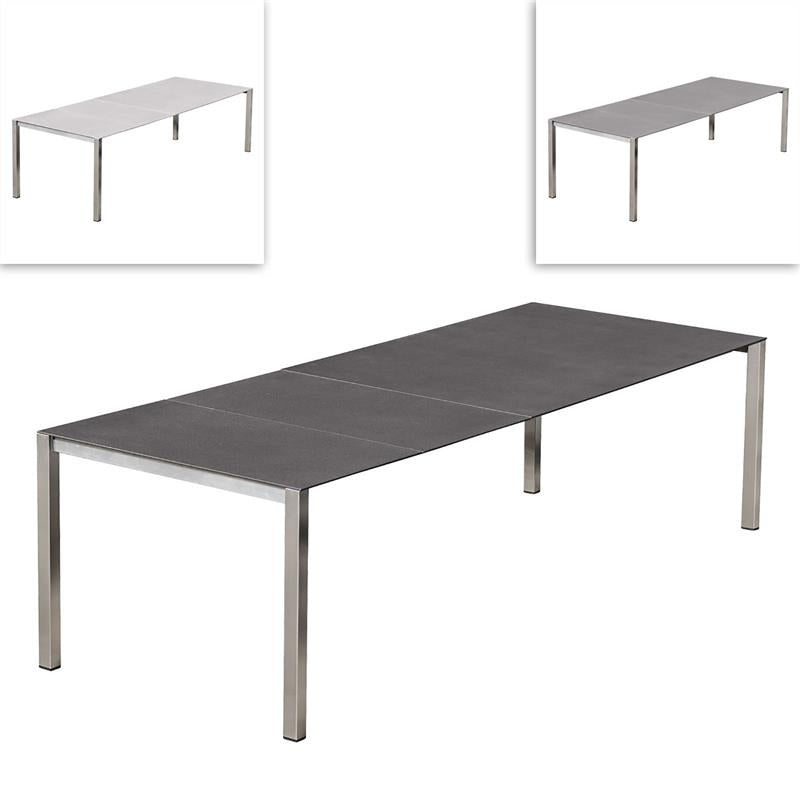 Table extensible frontale Marikk 280/220/160x99,5 cm plateau en céramique avec structure en acier inoxydable