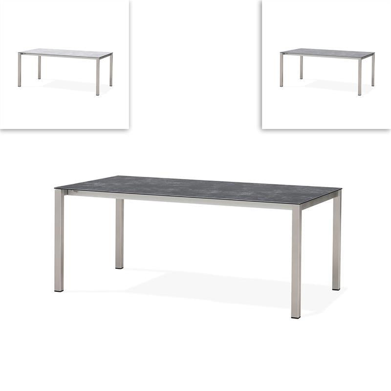 Table extensible frontale Marikk 320/260/200x99,5 cm plateau en céramique avec structure en acier inoxydable