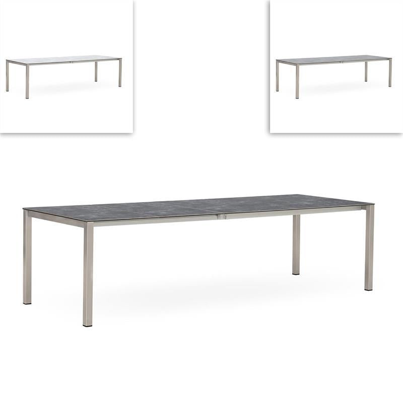 Table extensible frontale Marikk 320/260/200x99,5 cm plateau en céramique avec structure en acier inoxydable