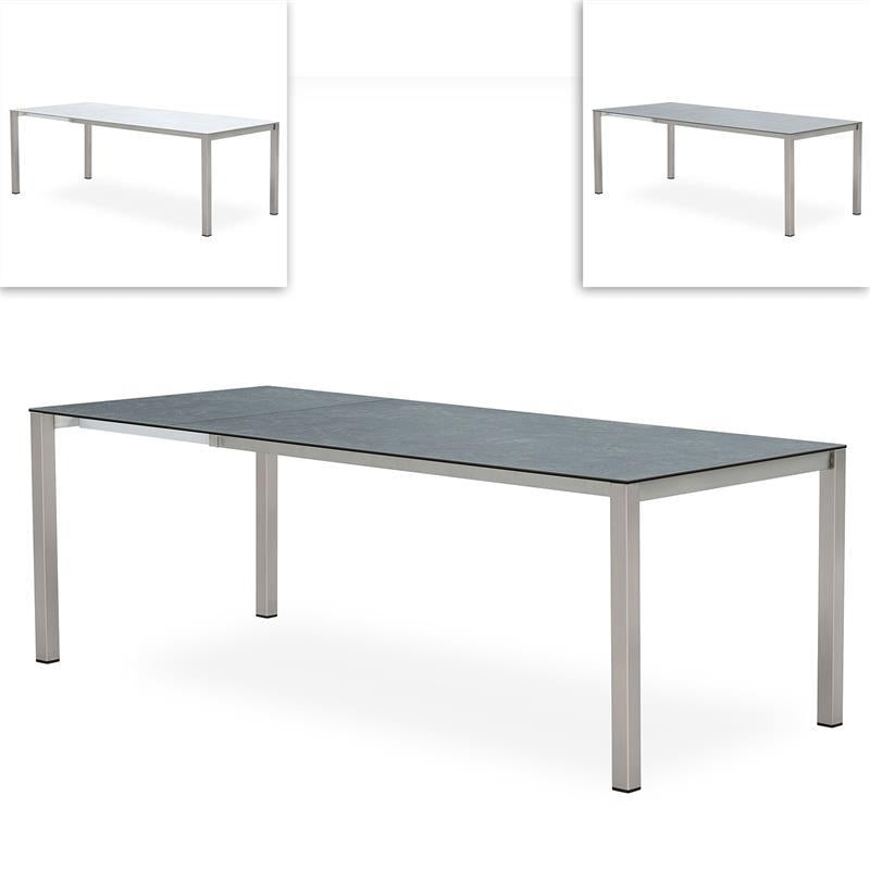 Table extensible frontale Marikk 280/220/160x99,5 cm plateau en céramique avec structure en acier inoxydable