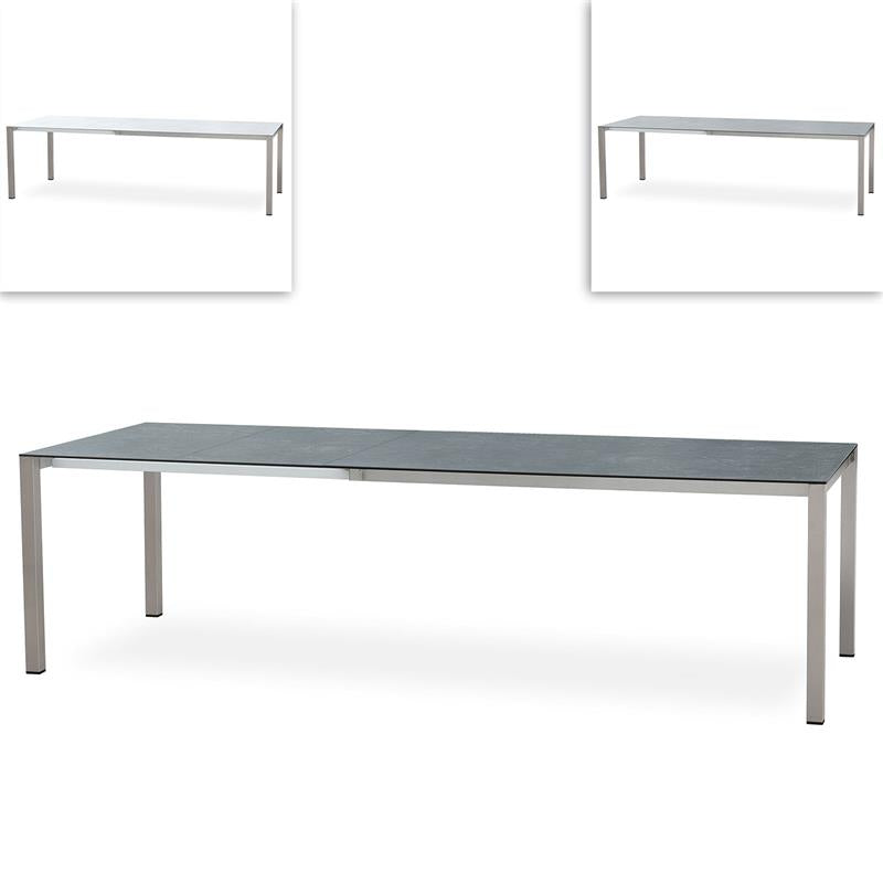 Table extensible frontale Marikk 280/220/160x99,5 cm plateau en céramique avec structure en acier inoxydable