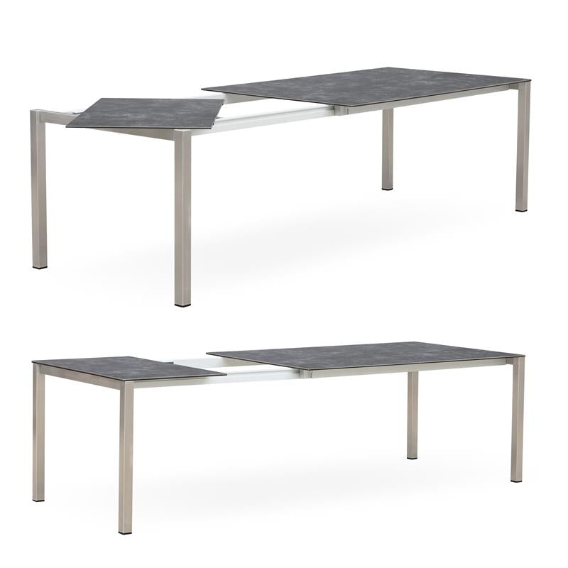 Table extensible frontale rotative Marikk 220/160x99,5 cm plateau en céramique avec structure en acier inoxydable
