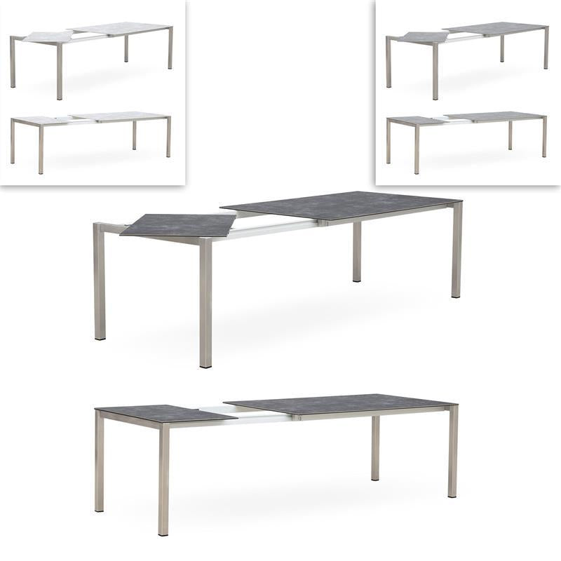 Table extensible frontale rotative Marikk 220/160x99,5 cm plateau en céramique avec structure en acier inoxydable