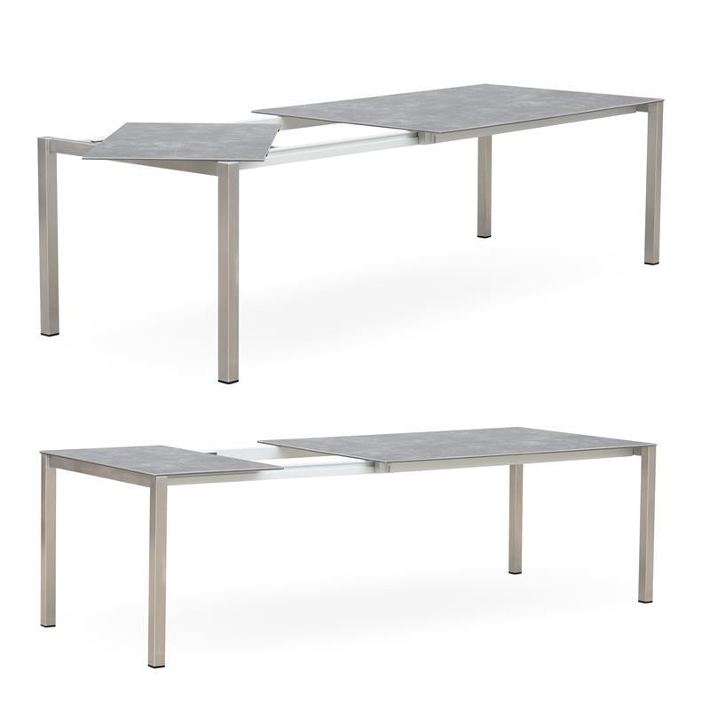 Table extensible frontale rotative Marikk 220/160x99,5 cm plateau en céramique avec structure en acier inoxydable