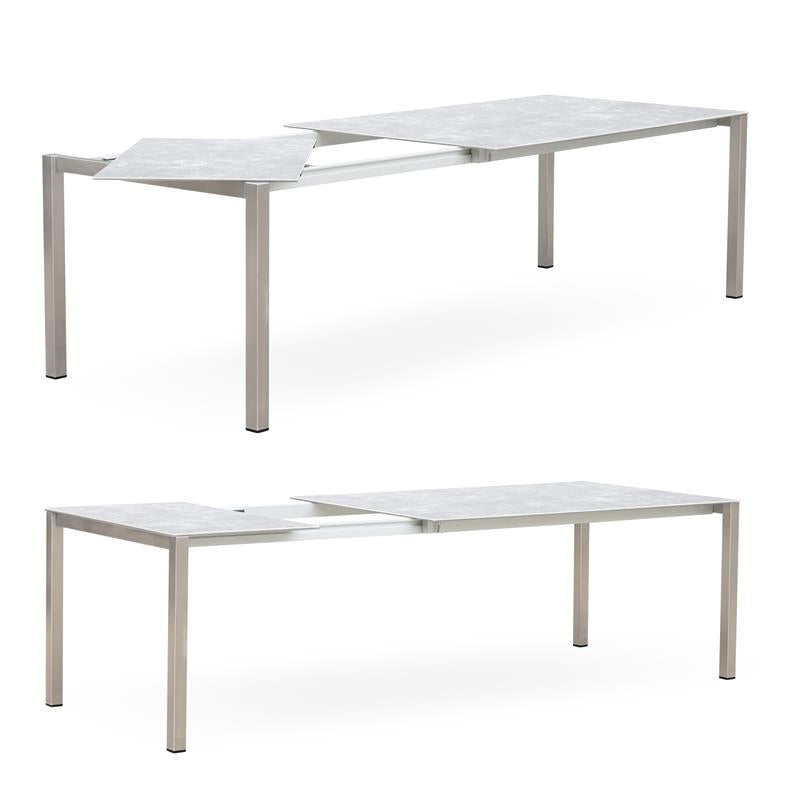 Table extensible frontale rotative Marikk 220/160x99,5 cm plateau en céramique avec structure en acier inoxydable
