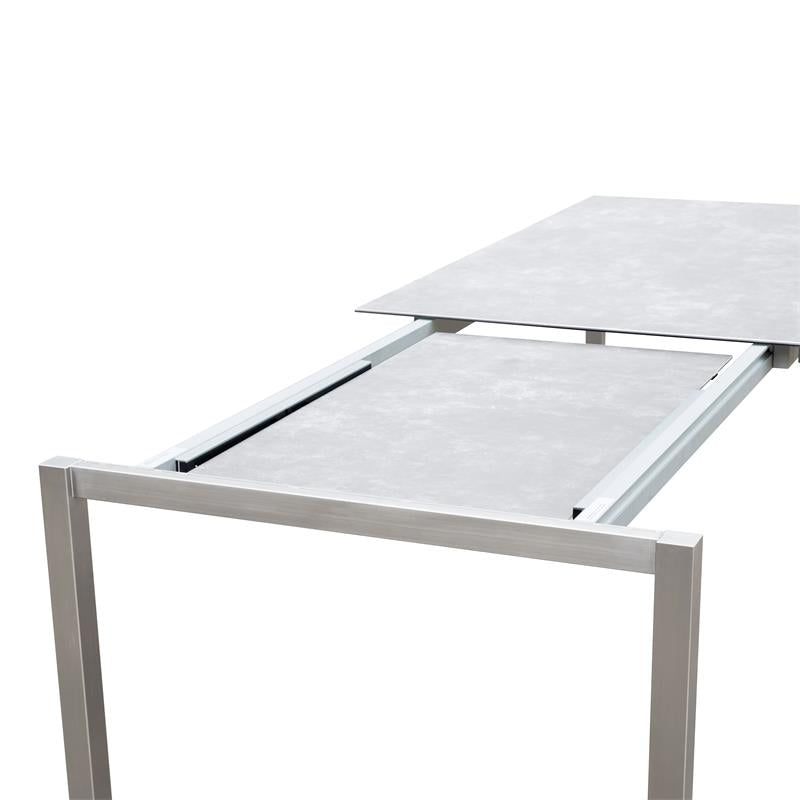 Table extensible frontale rotative Marikk 220/160x99,5 cm plateau en céramique avec structure en acier inoxydable