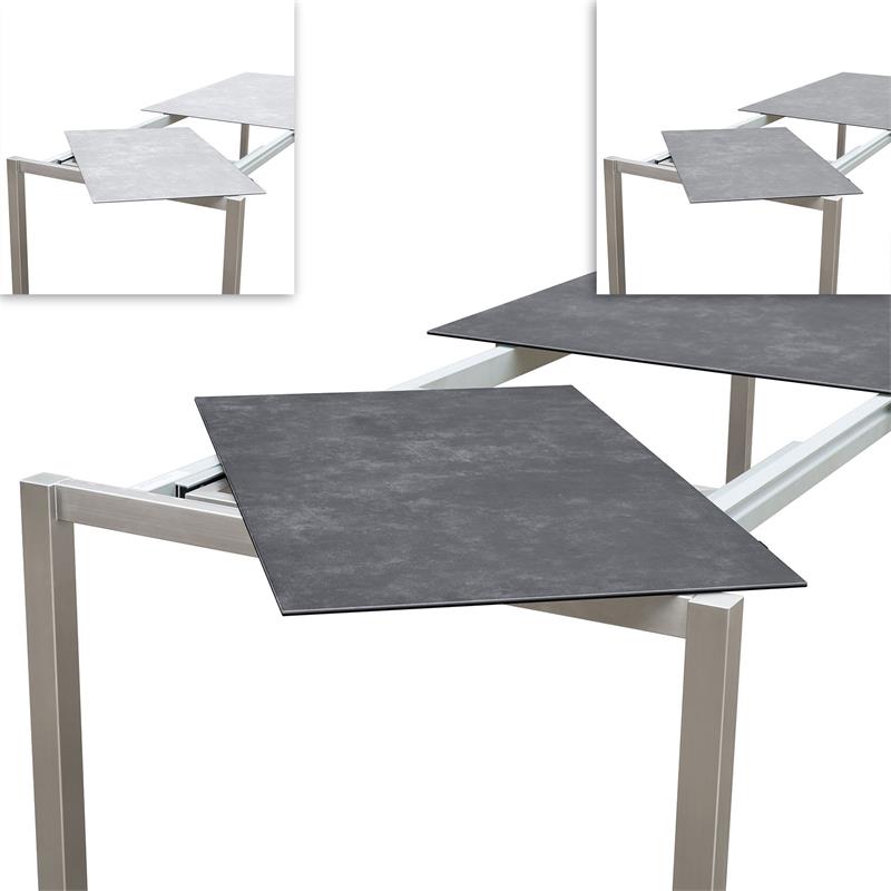 Table extensible frontale rotative Marikk 220/160x99,5 cm plateau en céramique avec structure en acier inoxydable