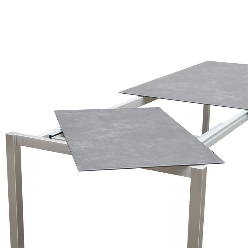 Table extensible frontale rotative Marikk 220/160x99,5 cm plateau en céramique avec structure en acier inoxydable