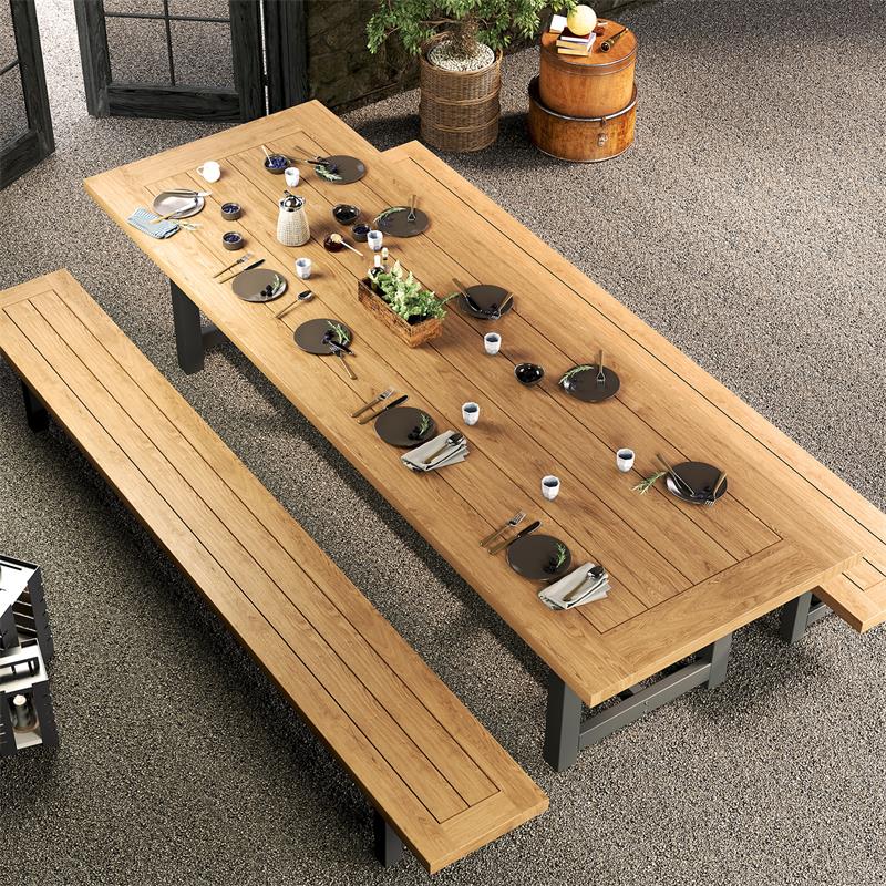Vineyard dining table 300x100x75 aluminum - Recycle Teak with aluminum frame plate 5cm