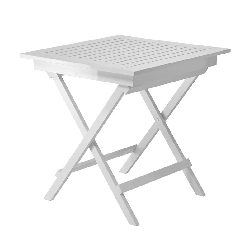 Table pliante Cinas York 70 x 70 x 72,5 cm - Bois d'acajou certifié, laqué blanc brillant