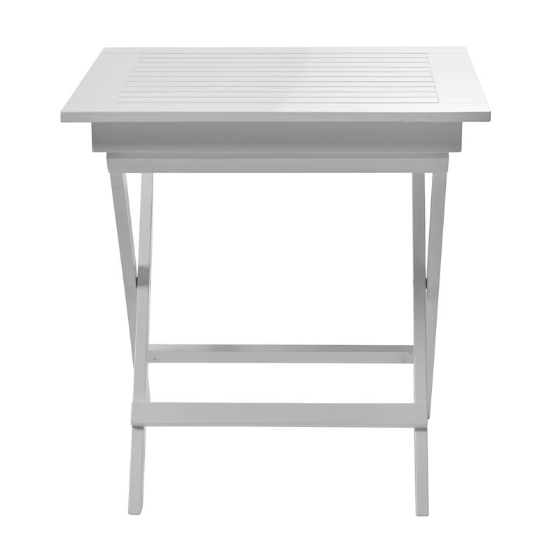 Table pliante Cinas York 70 x 70 x 72,5 cm - Bois d'acajou certifié, laqué blanc brillant