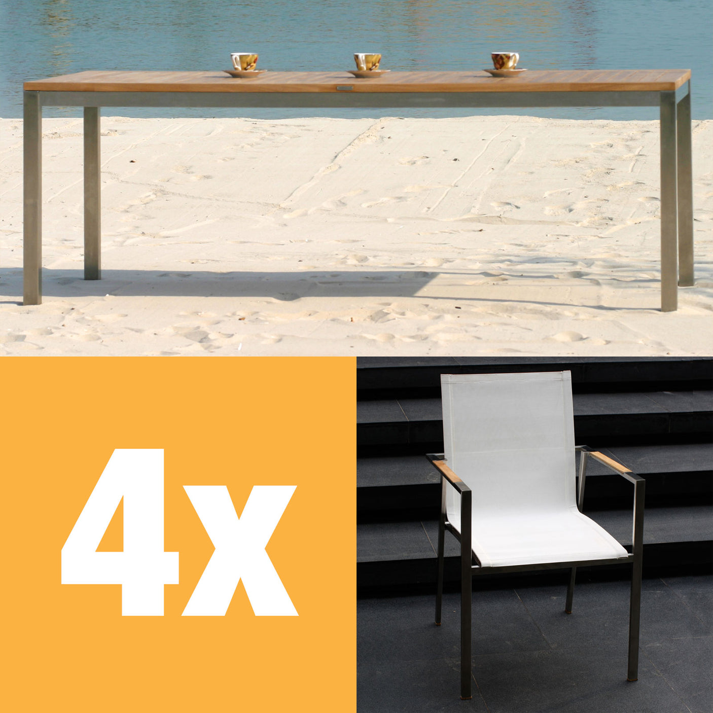 Alzette Set 210 consisting of Florence dining table 210cm and Alzette stacking chairs