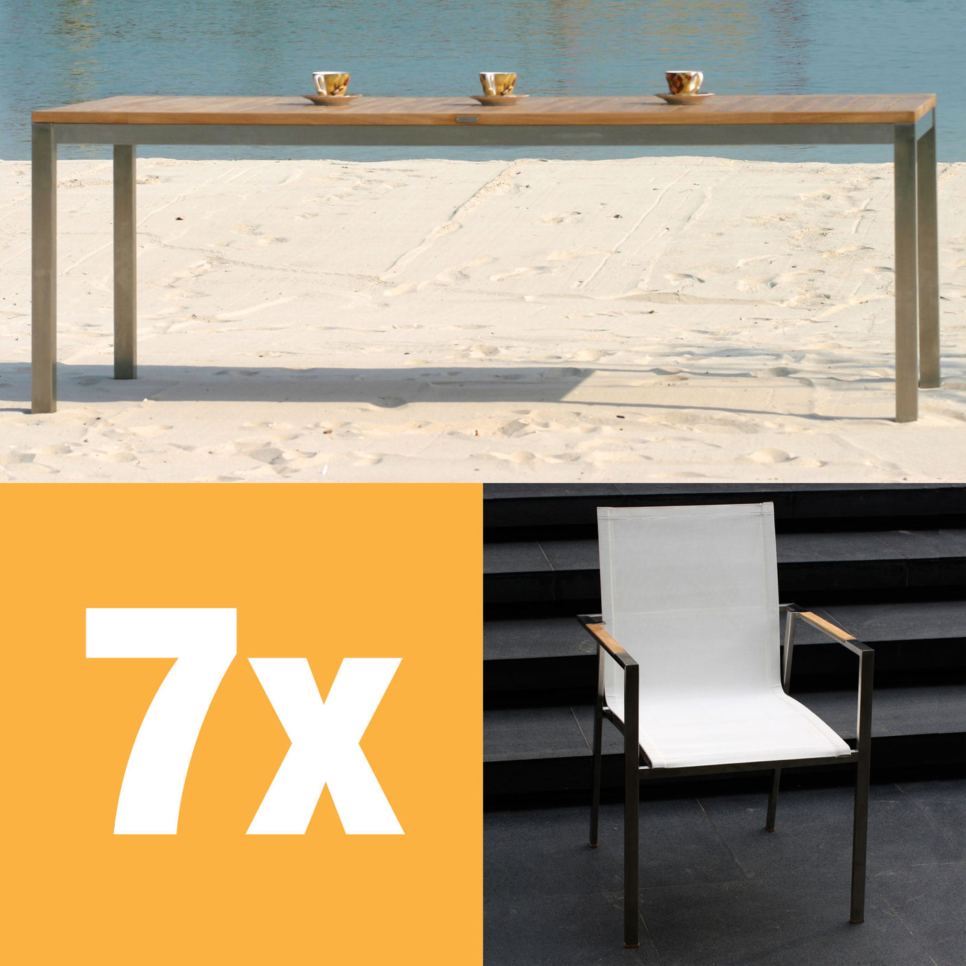 Alzette Set 210 consisting of Florence dining table 210cm and Alzette stacking chairs