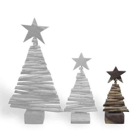 Small teak Christmas tree with driftwood stand - approx. 15 cm high