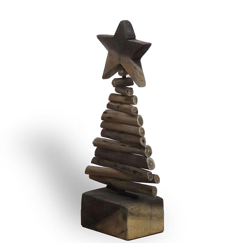 Teakholztannenbaum klein mit Ständer aus Treibholzstücken  - ca. 15 cm hoch
