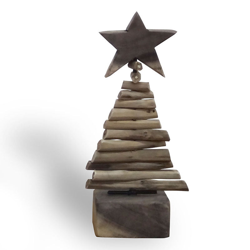 Teakholztannenbaum klein mit Ständer aus Treibholzstücken  - ca. 15 cm hoch