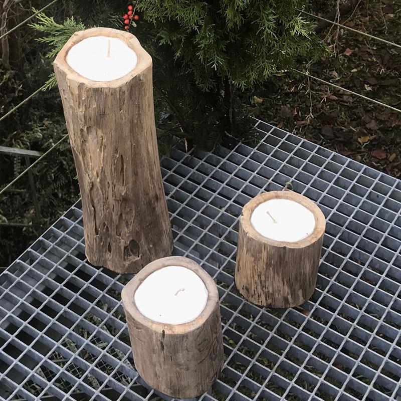 Teak candle "trunk" medium - approx. 16 cm high