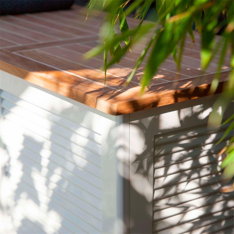 Cinas Aufbewahrungsbox Gartentruhe 130x50x60cm - Zertifiziertes Teak + Mahagonyholz weiß lackiert