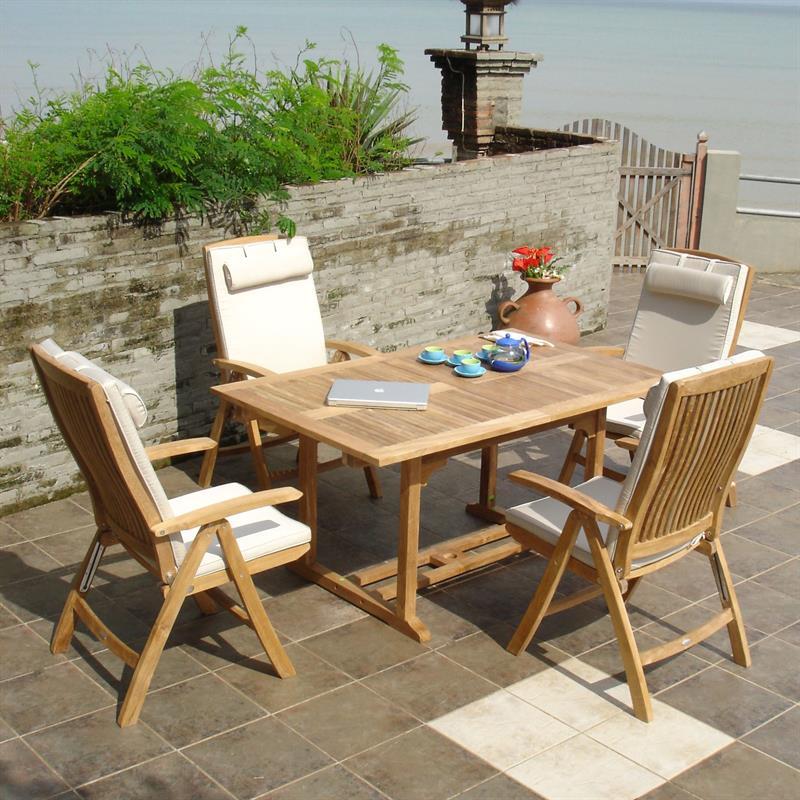Comforteck Set 205 consisting of Comforteck extending table 205/155 x 95 and Comforteck high-back chair Teak Grade A with stainless steel fittings