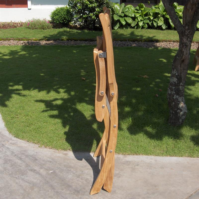 Comforteck Falt Set 85 bestehend aus Comforteck Klapptisch mit halbierter Platte 85x85 mit Picnic Mechanismus und Comforteck Faltstühlen mit Armlehnen Teak mit Edelstahlbeschlägen