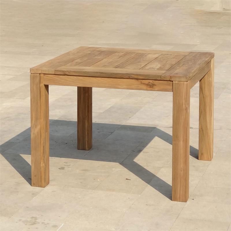 Table à manger Dusun 100 x 100 x 77 cm en teck recyclé - pieds : 9 x 9 cm, poutre : 7 cm, plateau : 3 cm