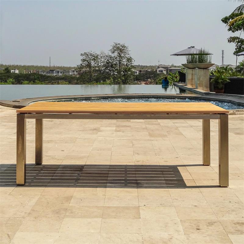 Zilart Esstisch 210 x 100 x 75,5 cm Teak Grade A - Teak GRADE A NATUR gebürstet + Edelstahlgestell