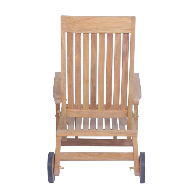 Elegance Deckchair with wheels 154 x 61 x 98 cm Certified Teak GRADE A + brass fittings