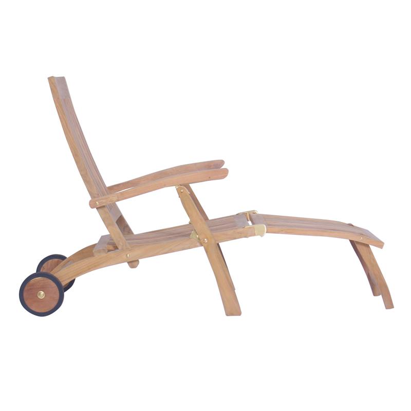 Elegance Deckchair with wheels 154 x 61 x 98 cm Certified Teak GRADE A + brass fittings