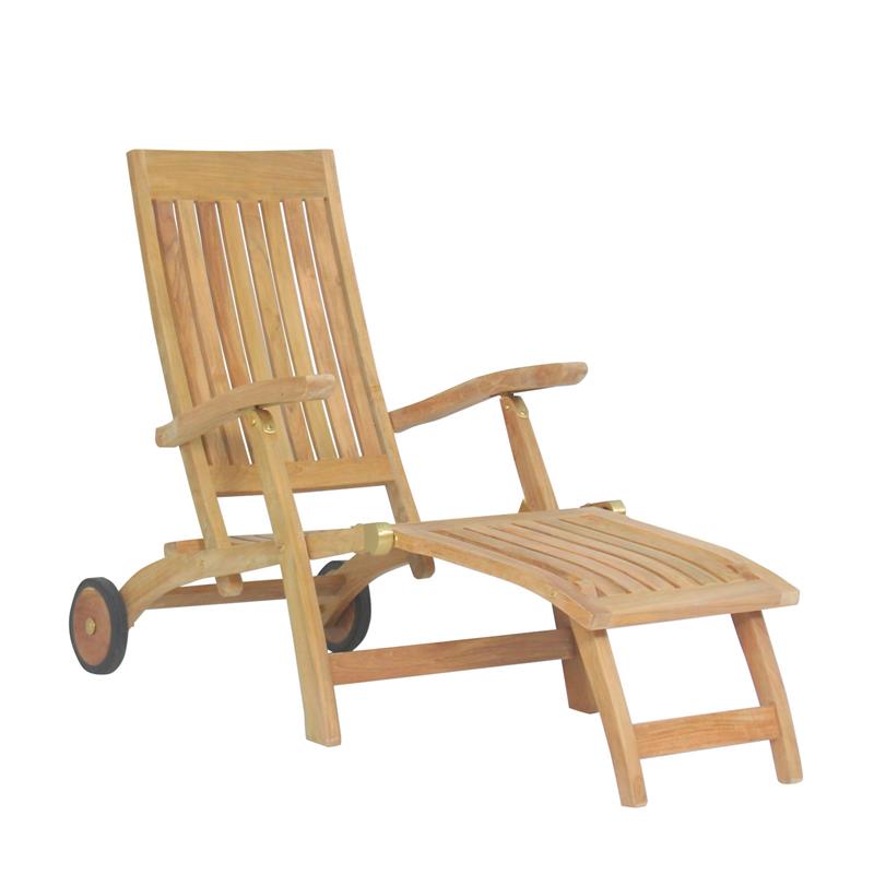 Elegance Deckchair with wheels 154 x 61 x 98 cm Certified Teak GRADE A + brass fittings