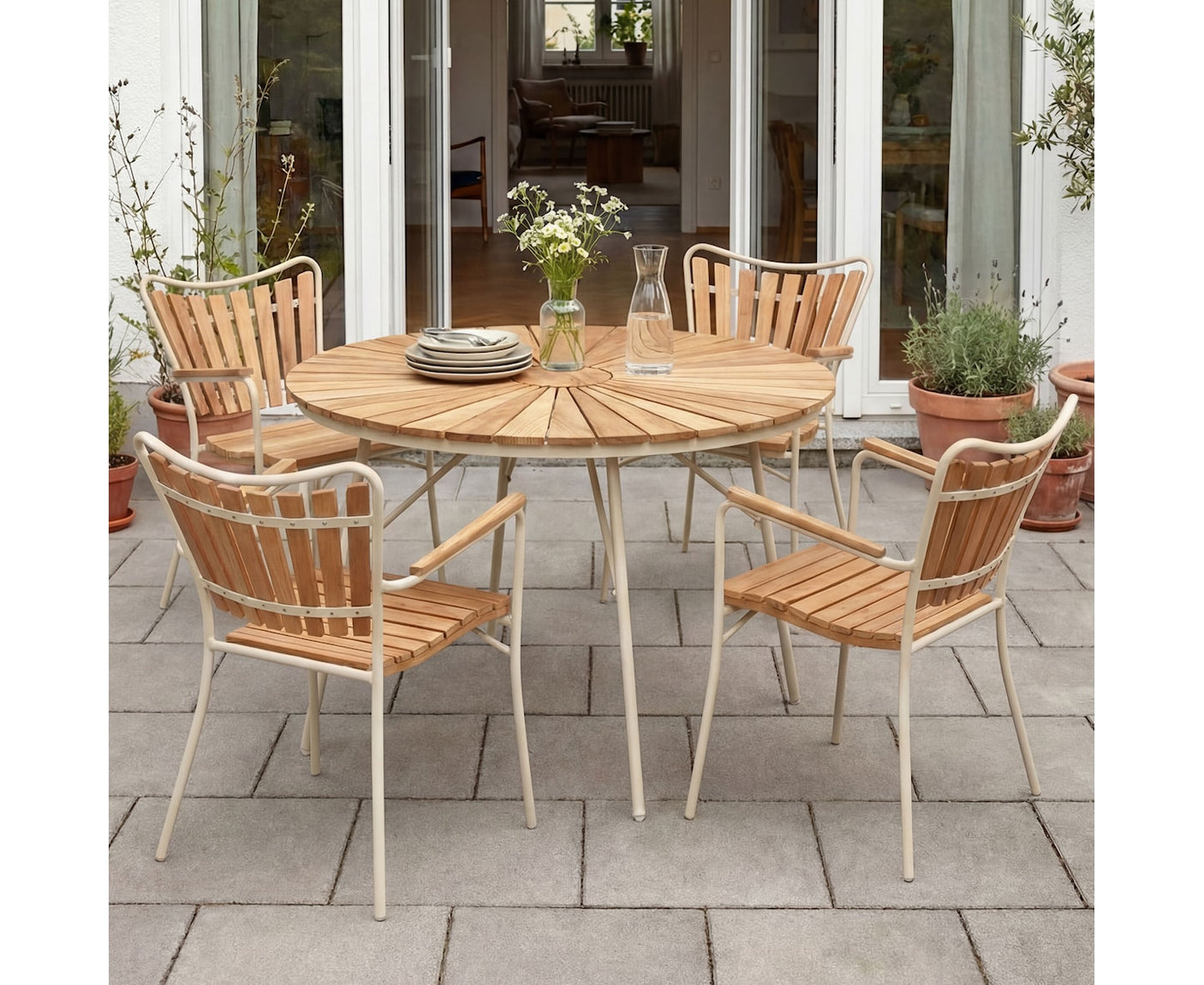 Ellen Stapelstuhl Sandy Grey/Sandy Grey Teak Grade A mit Aluminium pulverbeschichtet