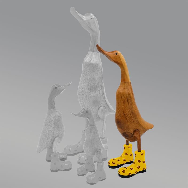 Ente »Dörte« groß braun aufrecht mit gelben Blümchenschuhen