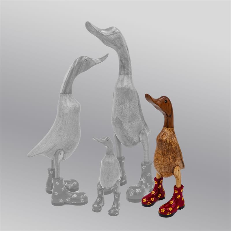 Ente »Felicia« mittel braun aufrecht rot mit gelben Blümchen