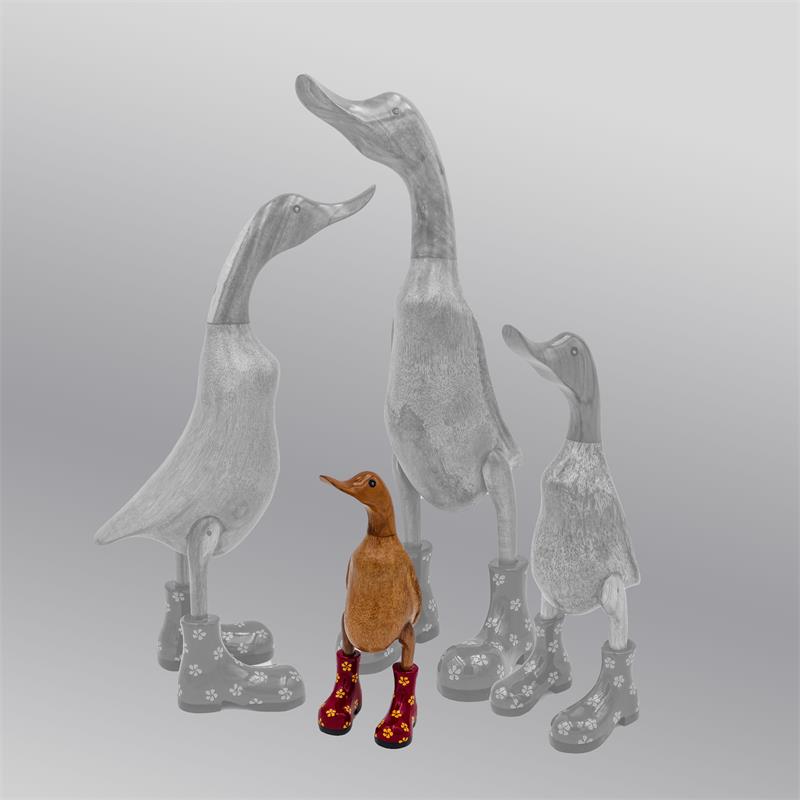 Ente »Fiona« klein braun aufrecht rot mit gelben Blümchen