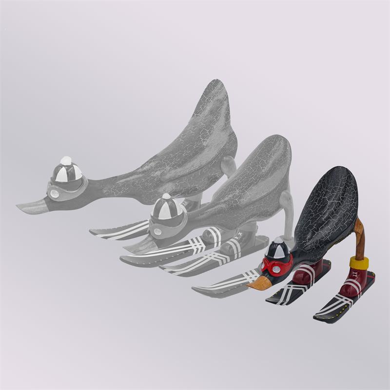 Ente »Fabian« - klein nach vorn gebeugt dunkelgrau mit Ski