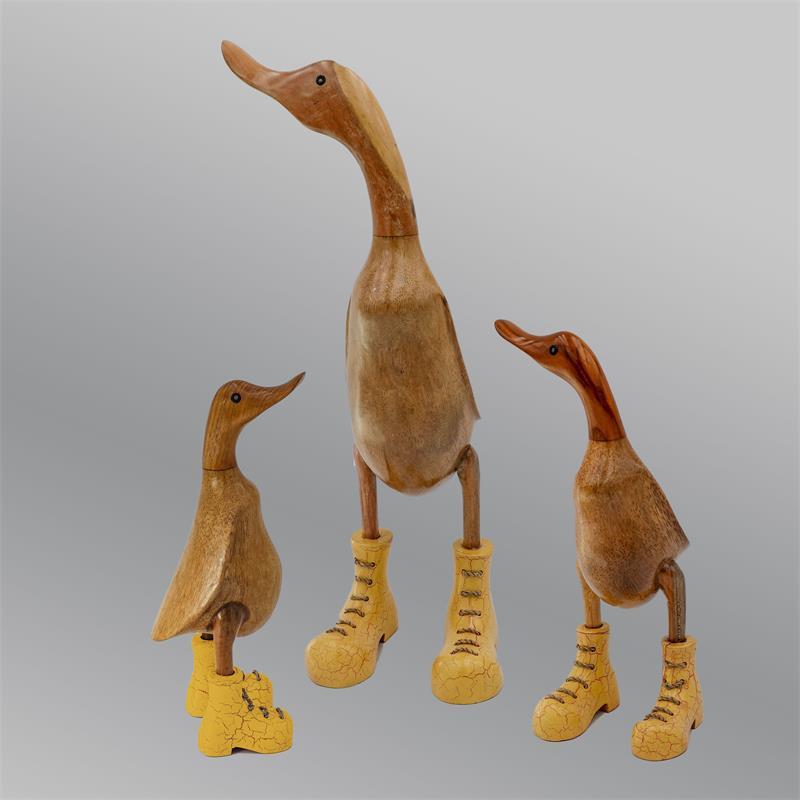 Ente »Vinzenz« - mittel braun aufrecht mit gelb marmorierten Schuhen