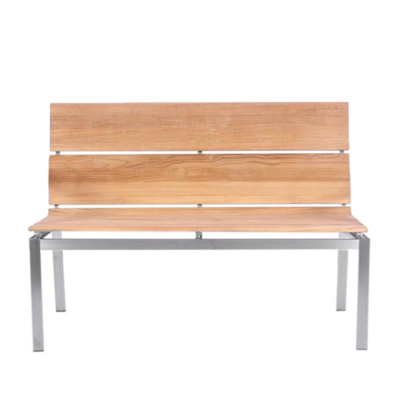 Fides bench with backrest without armrests 122 teak with stainless steel frame 122x63x86.5cm