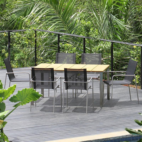 Fides stacking chair set 150 consisting of Fides dining table 150 x 100 and Fides Batyline stacking chairs