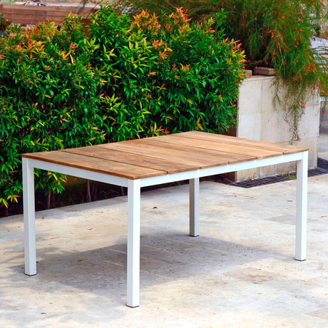 Fides Color Bank Set 150/2 Teak Grade A with aluminum frame consisting of 1 table with 2 garden benches