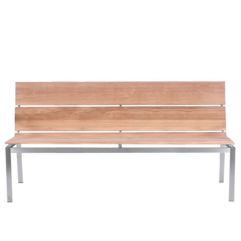 Fides bench with backrest without armrests 172 teak with stainless steel frame 172x63x86.5cm