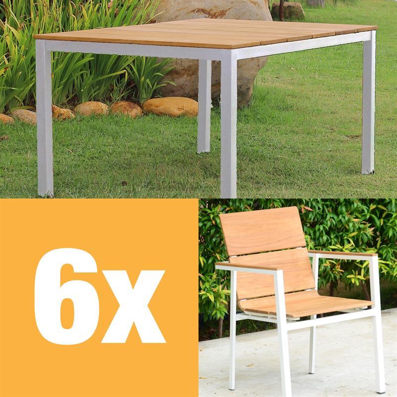 Fides Color Stapelstuhl Set 150 Teak Grade A mit Aluminiumgestell bestehend aus Fides Color  Tisch 150 x 100 und Fides Color Stapelstühlen