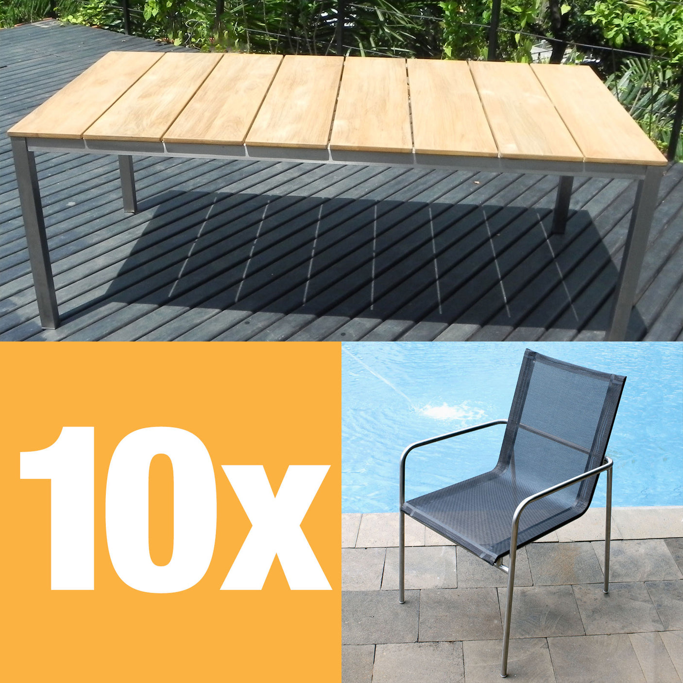 Fides stacking chair set 200 consisting of Fides dining table 200 x 100 and Fides Batyline stacking chairs