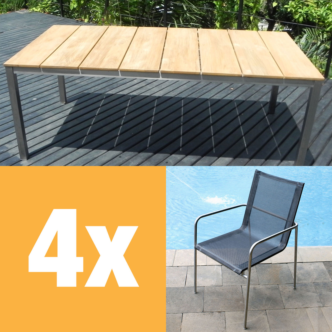 Fides stacking chair set 200 consisting of Fides dining table 200 x 100 and Fides Batyline stacking chairs