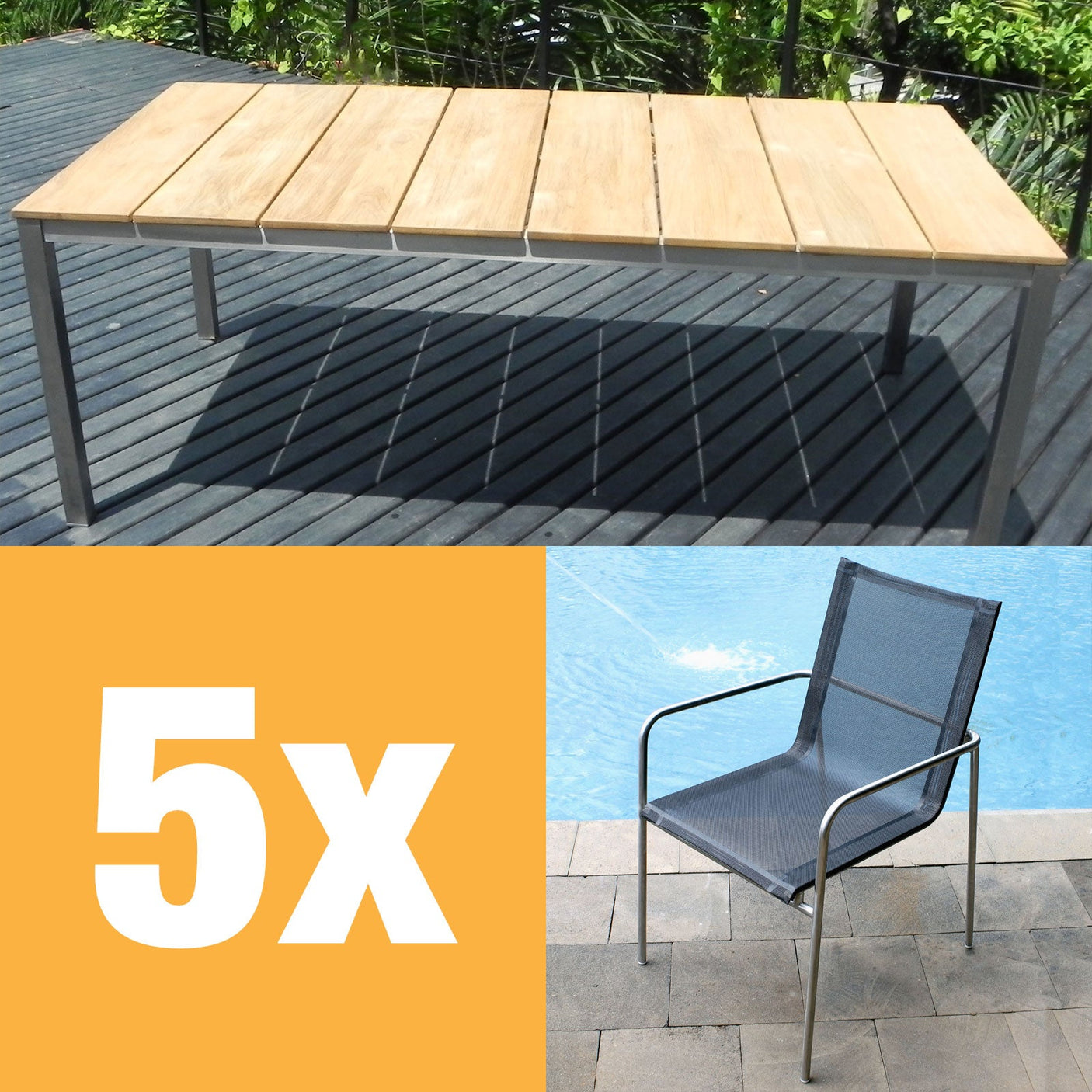 Fides stacking chair set 200 consisting of Fides dining table 200 x 100 and Fides Batyline stacking chairs