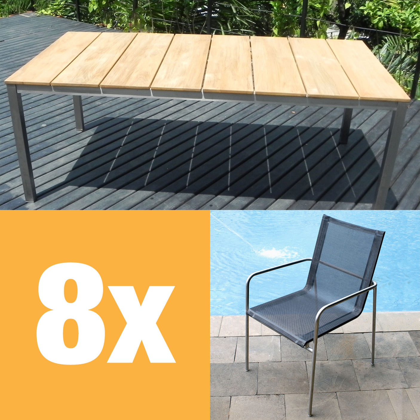 Fides stacking chair set 200 consisting of Fides dining table 200 x 100 and Fides Batyline stacking chairs