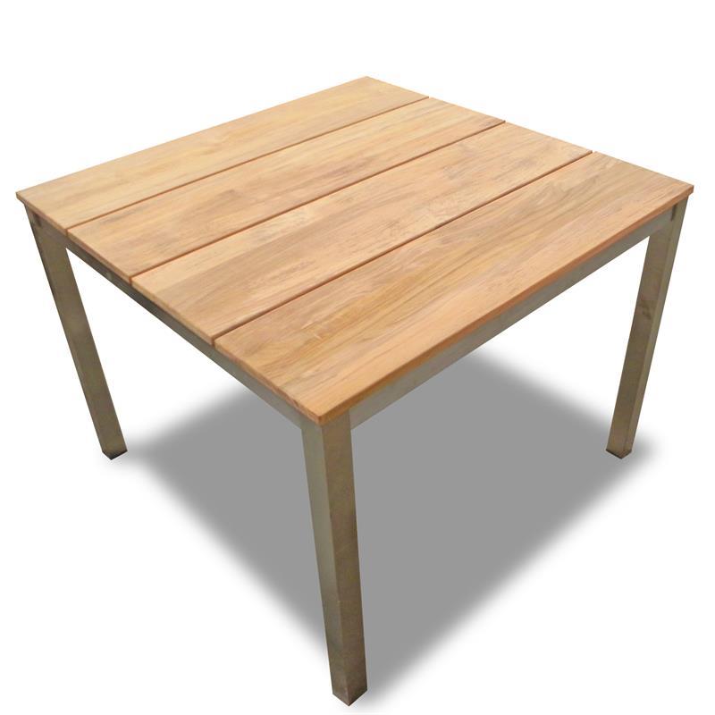 Fides Esstisch 100 x 100 x 75 cm Vintage Teak mit Edelstahlgestell