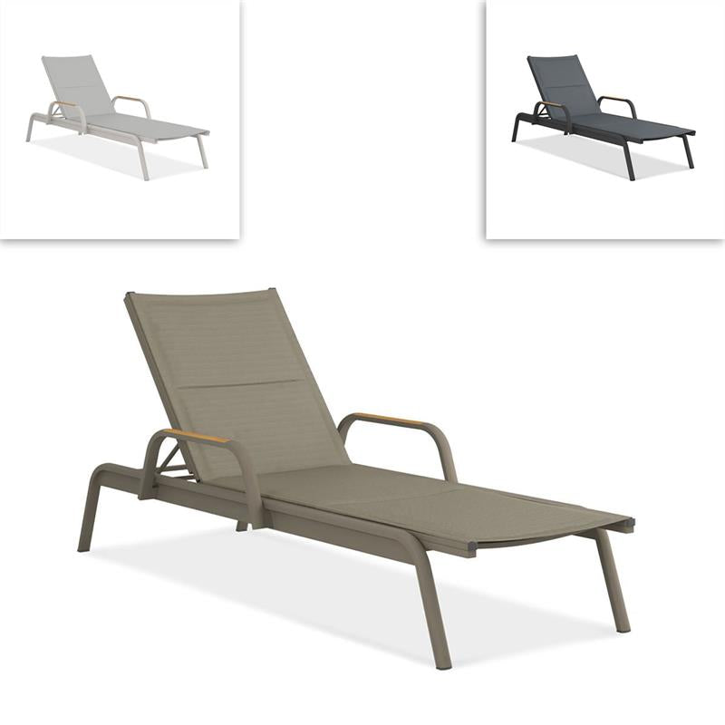 Gazelig lounger with armrests 195 x 76.7 x 32.5 cm aluminum and Batyline