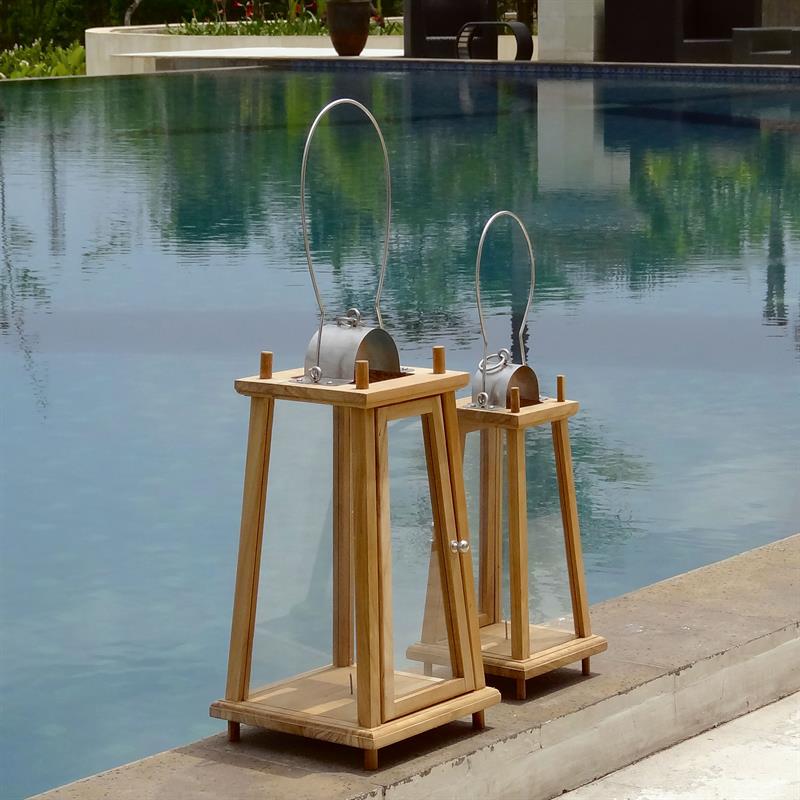 Small teak lantern 18 x 18 x 41 cm